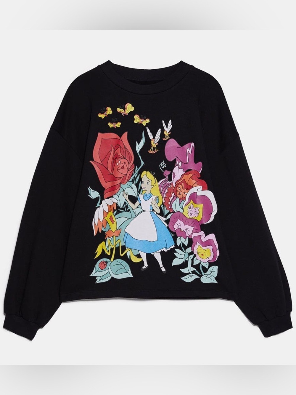 Zara x Disney Alice in Wonderland Talking Flowers Graphic Sweatshirt Size L